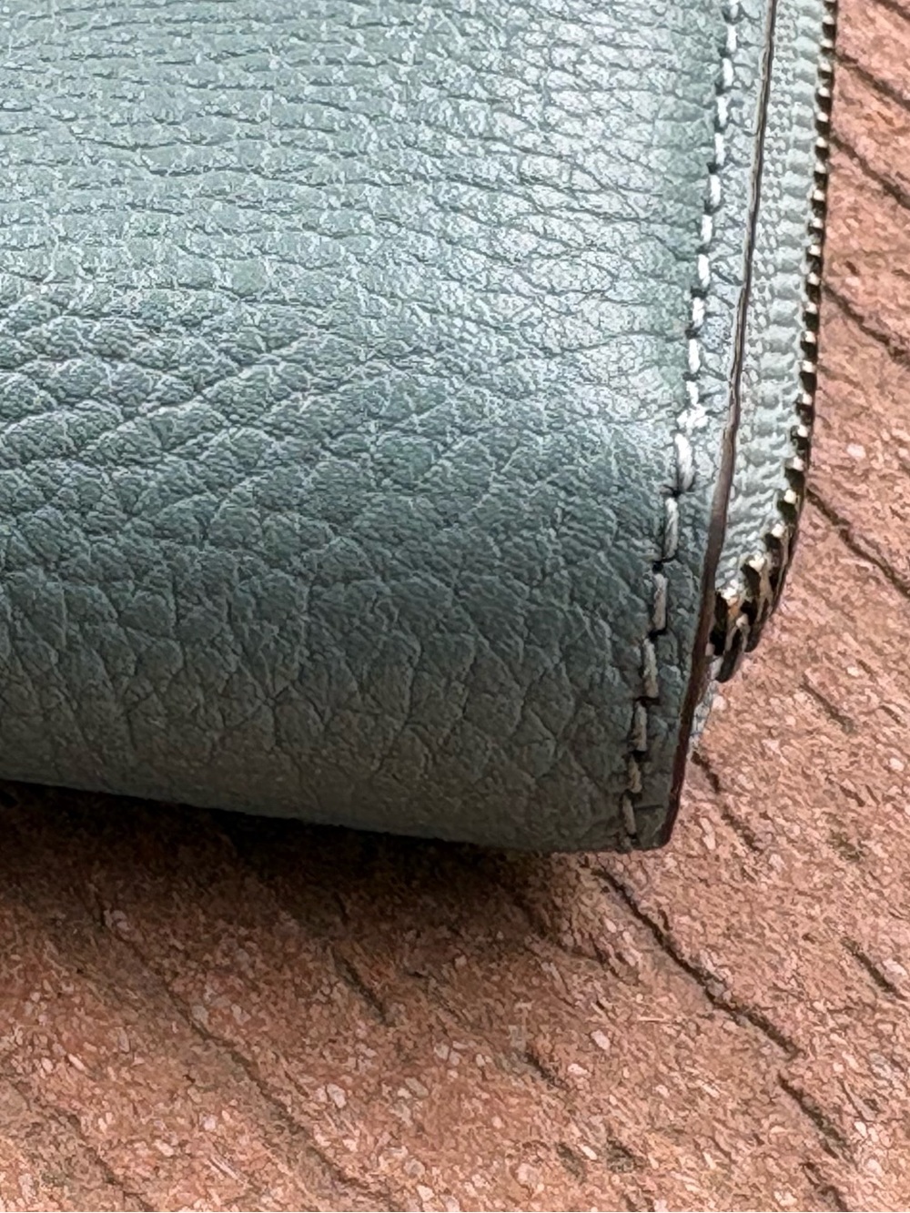 Coach Pebbled Zip Around Wallet - Dusty Teal Blue w/ Gun Metal Hardware - Picture 4 of 7